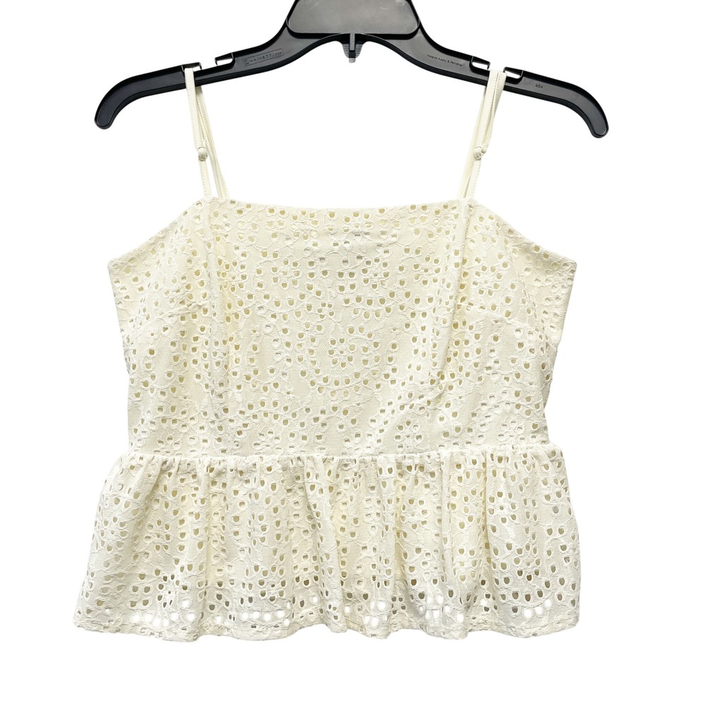 A New Day Ivory Square Neck Smocked Back Eyelet Peplum Cami Tank Top Size S